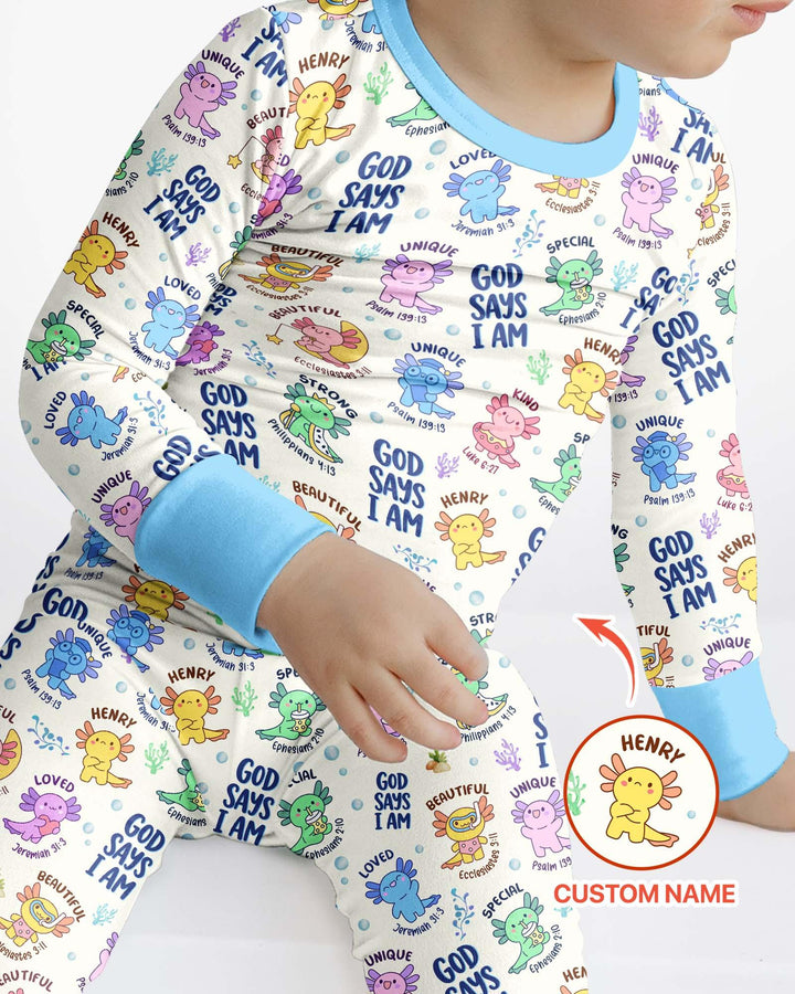 Axolotl God Says I Am Custom Name Bamboo Two Piece Long Sleeve Pajama Set