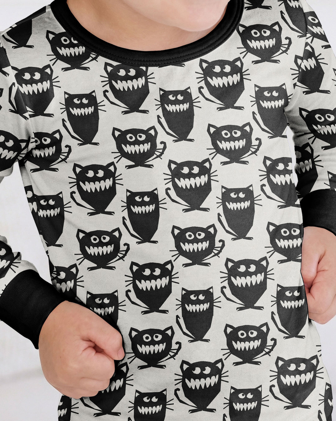 Halloween Monster Cats Bamboo Two Piece Long Sleeve Pajama Set