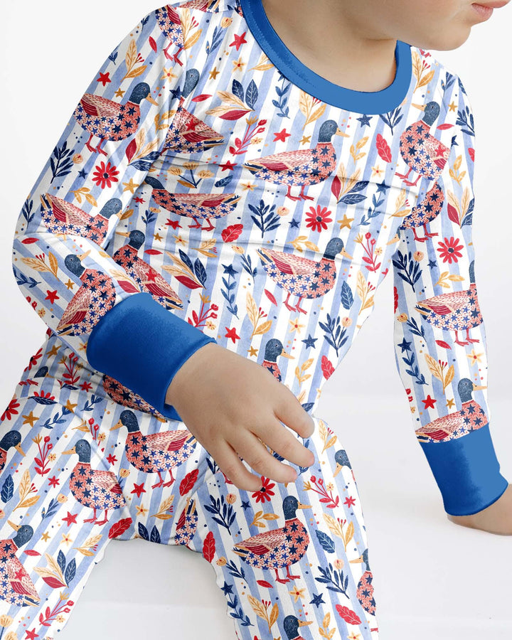 Patriotic Mallard Duck Bamboo Two Piece Long Sleeve Pajama Set