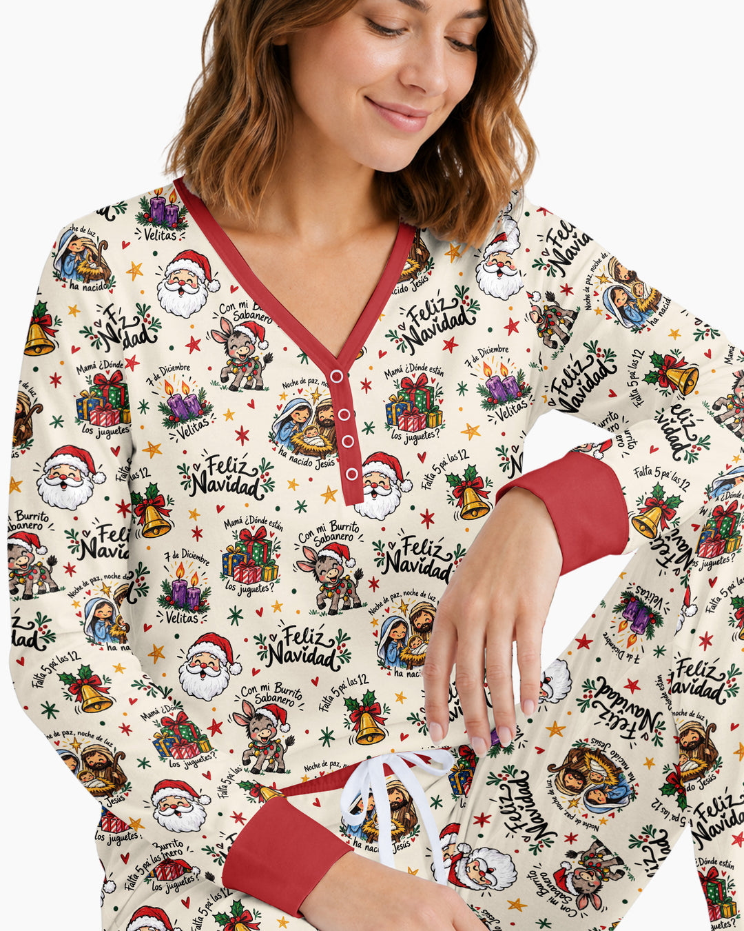 Whimsical Feliz Navidad Christmas Bamboo Women Pajama Set