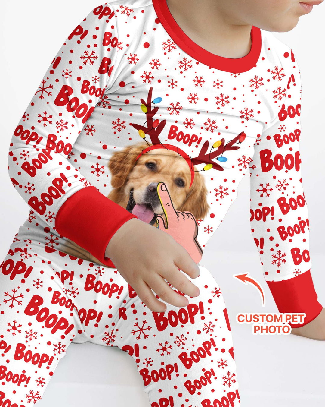 Custom Pet Photo Funny Christmas Boop Bamboo Two Piece Long Sleeve Pajama Set