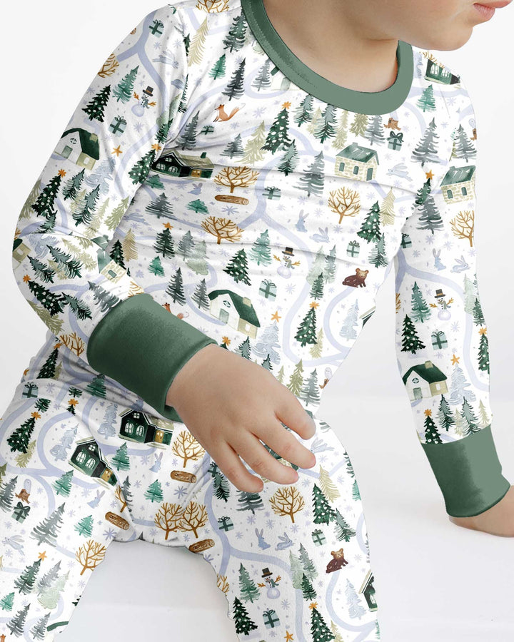 Winter Woodland Village Bamboo Two Piece Long Sleeve Pajama Set