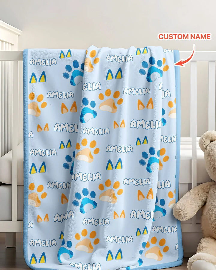 Custom Name Favourite Blue Dog Family Matching Bamboo Blanket