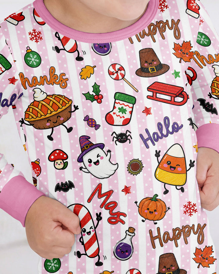 Happy Hallothanksmas Bamboo Two Piece Long Sleeve Pajama Set