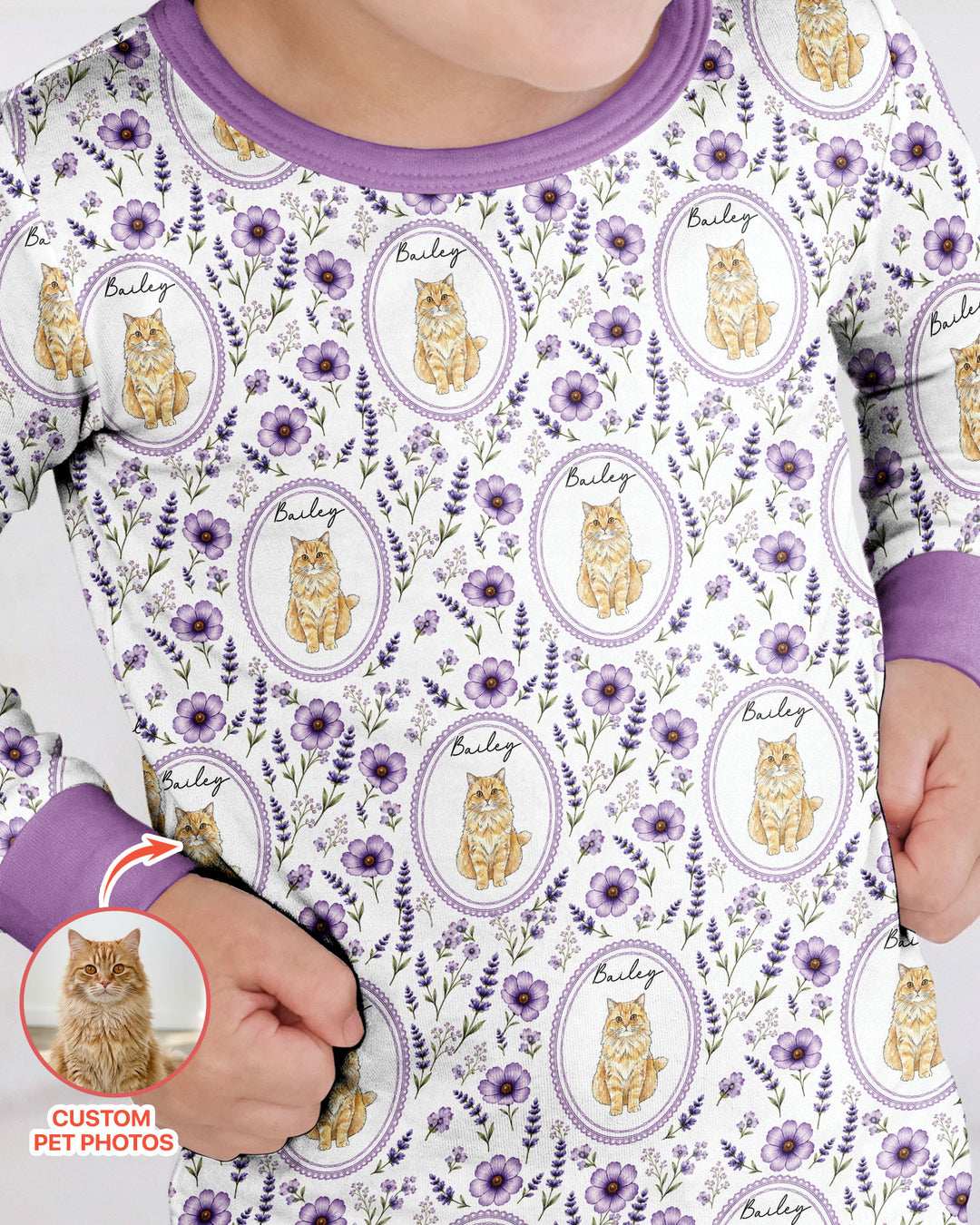 Custom Pet Photo Flower Garden Bamboo Two Piece Long Sleeve Pajama Set