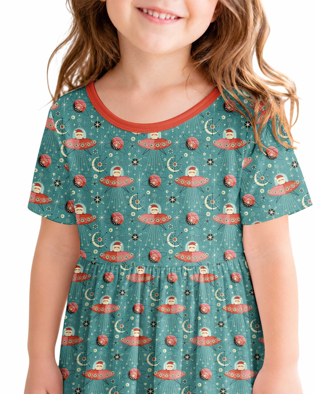 Atomic Santas in Space Bamboo Twirl Dress