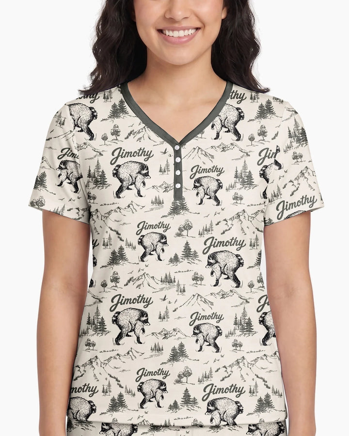 Vintage Jimothy Racoon Family Matching Bamboo Women Short Sleeve Short Pajama Set