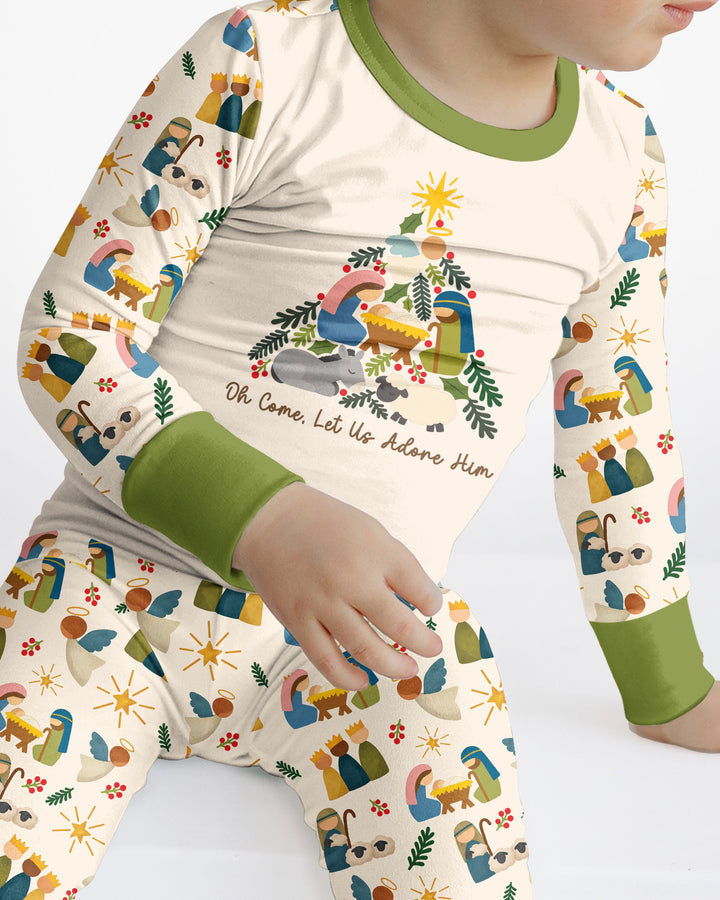 Oh Come, Let Us Adore Him Family Matching Bamboo Two Piece Long Sleeve Pajama Set