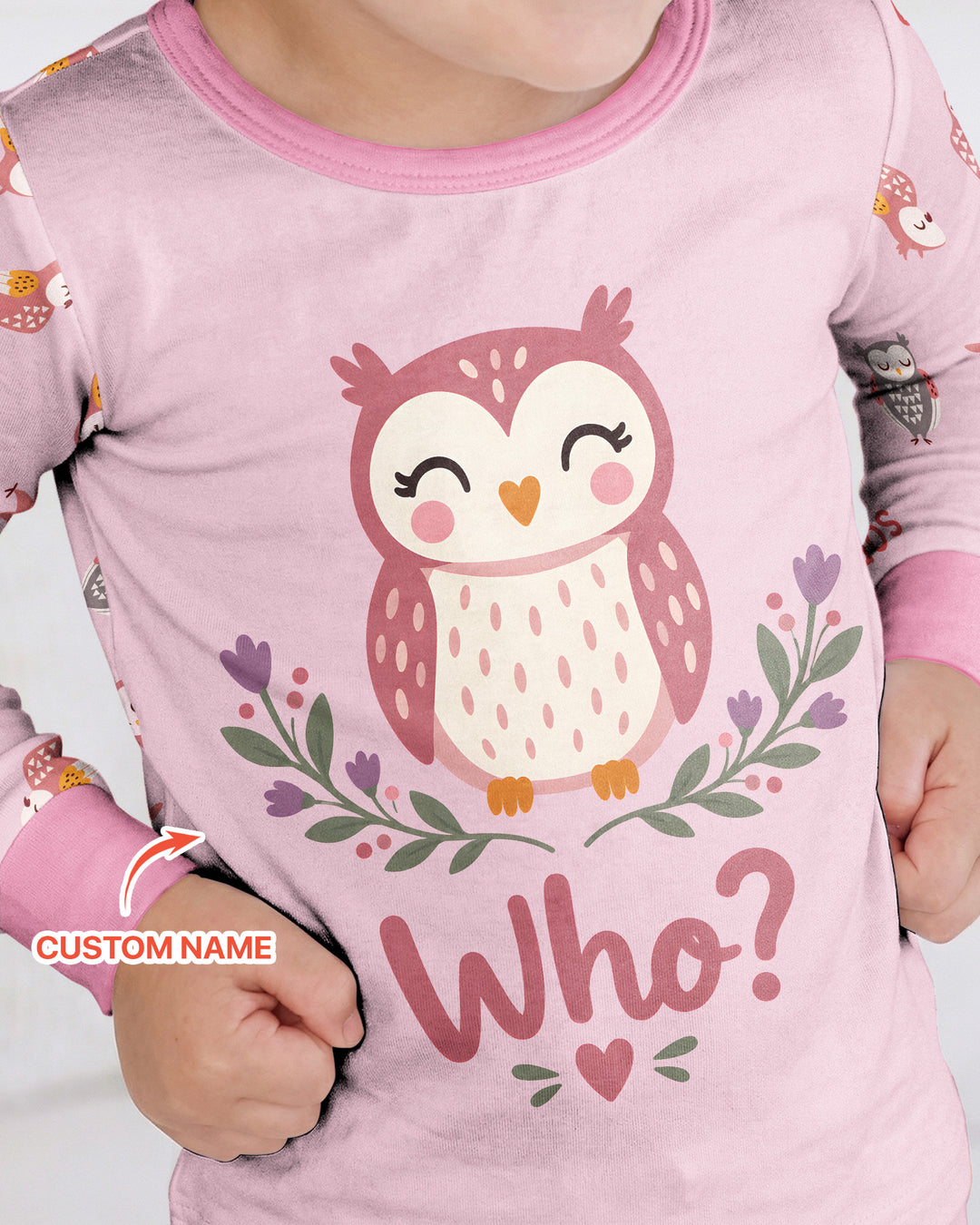 Custom Name Twin Owl Who's Who Bamboo Two Piece Long Sleeve Pajama Set