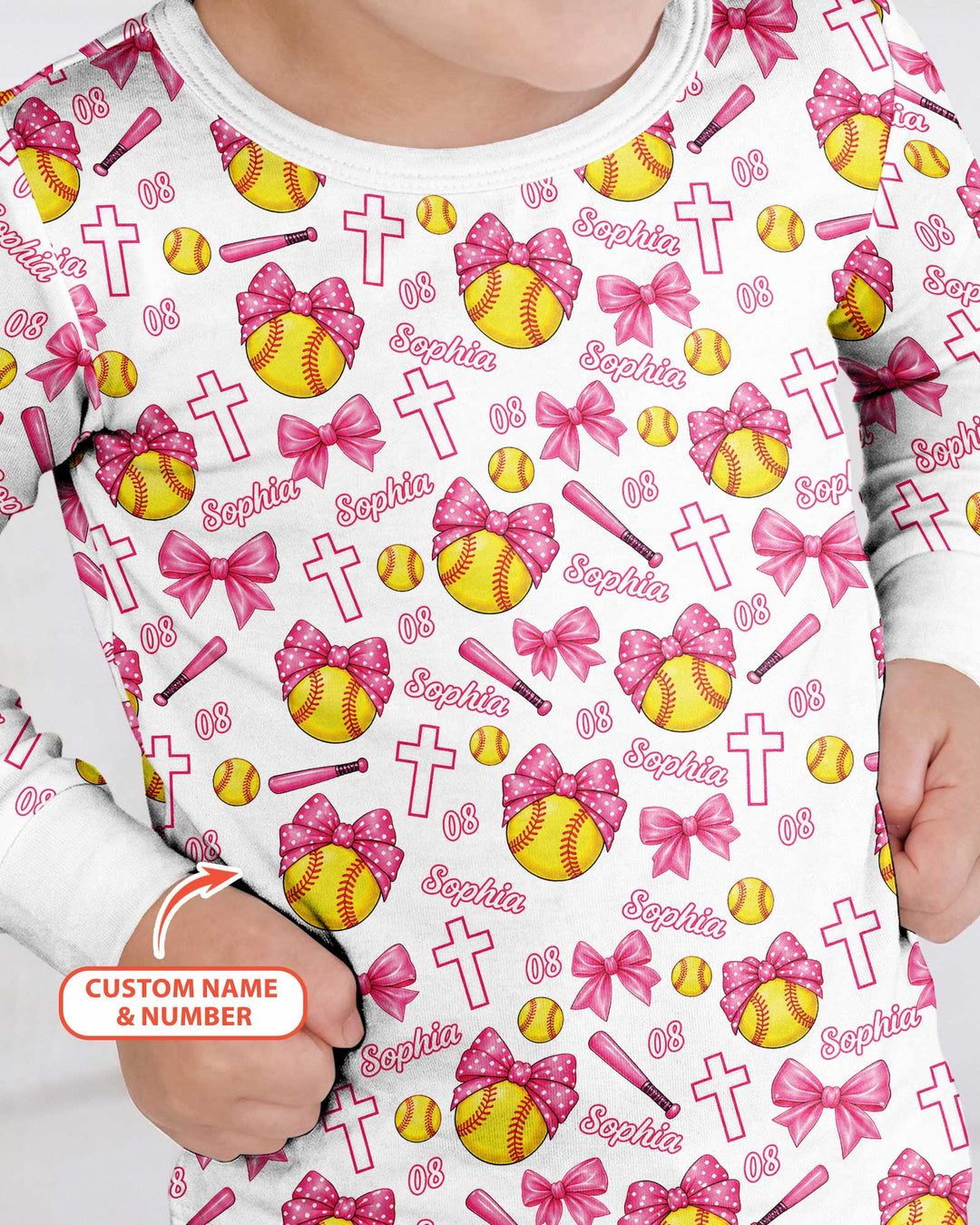 Custom Name Softball Cuties Bamboo Two Piece Long Sleeve Pajama Set