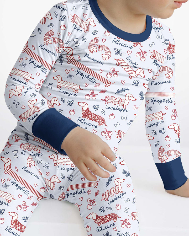 Funny Dachshund Pasta Pups Bamboo Two Piece Long Sleeve Pajama Set