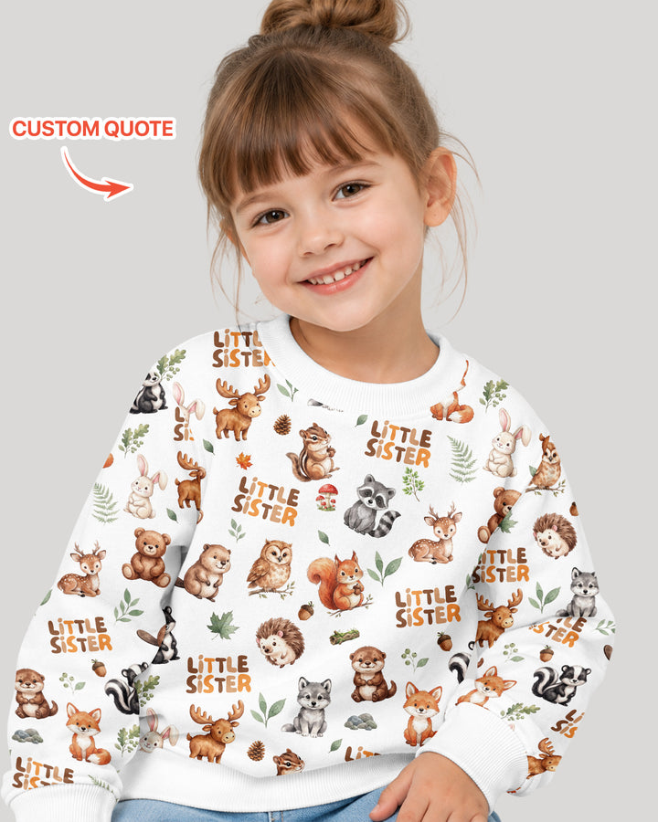 Custom Quote Woodland Animal Matching Sibling Bamboo Crewneck Sweatshirt