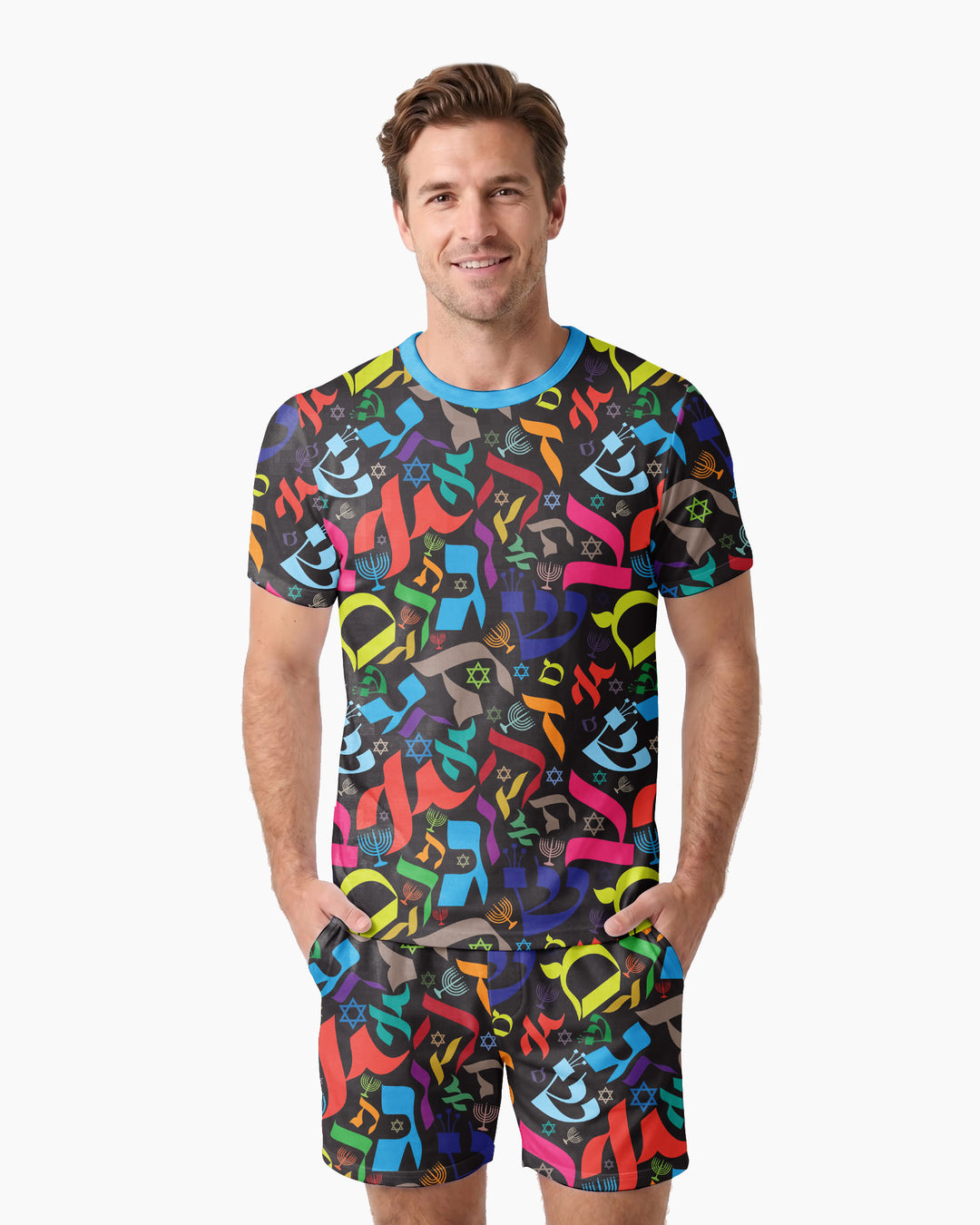 Hebrew Harmony Family Matching Bamboo Men Short Sleeve Short Pajama Set