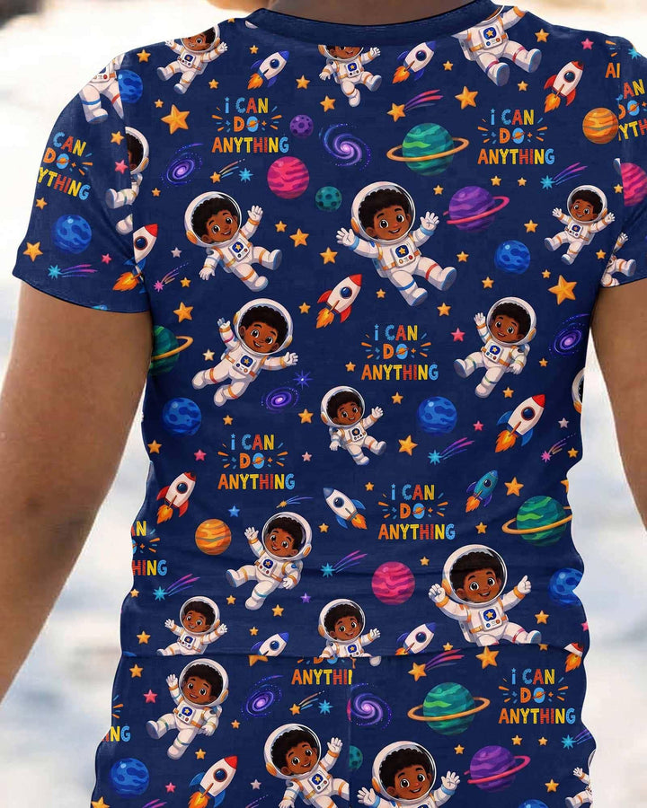 Black Astronaut I Can Do Anything Bamboo Two Piece Short Sleeve Pajama Set