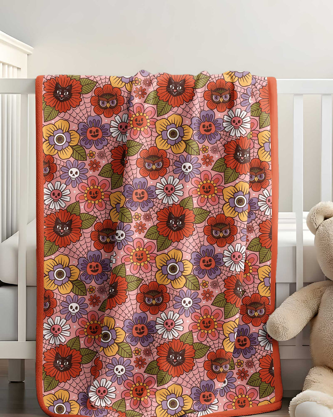 70s Halloween Floral Bamboo Blanket