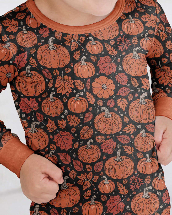 Retro Halloween Pumpkins Bamboo Two Piece Long Sleeve Pajama Set