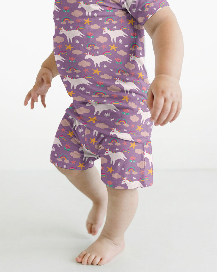 Purple Unicorns Bamboo Two Piece Short Sleeve Shorts Pyjamas Set