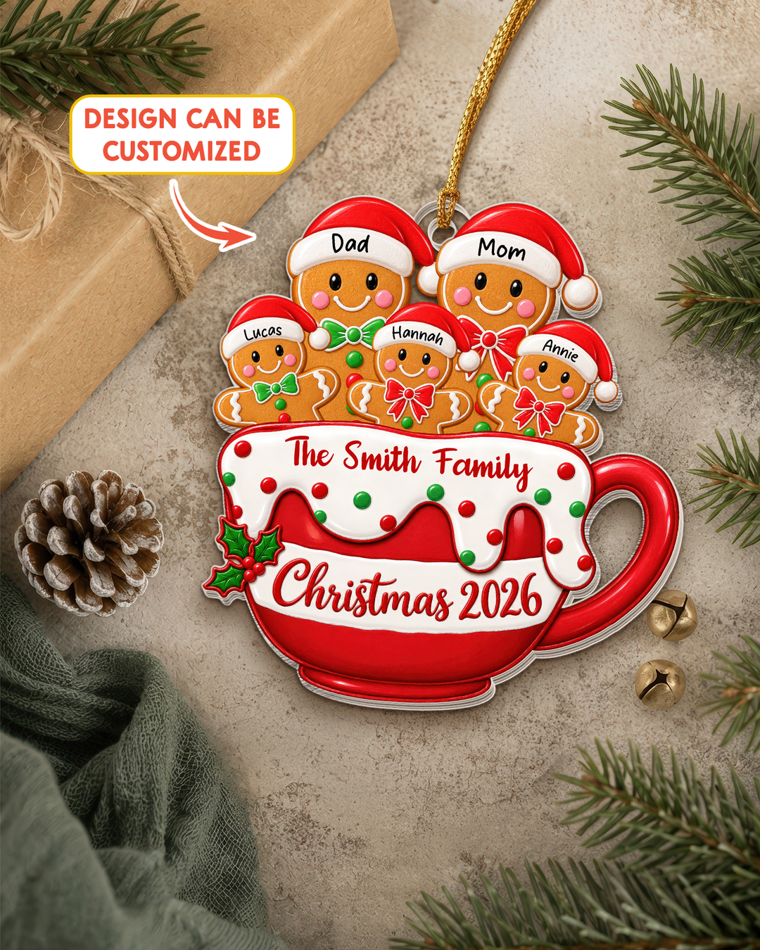 Personalized Christmas Gingerbread Family Acrylic Ornament