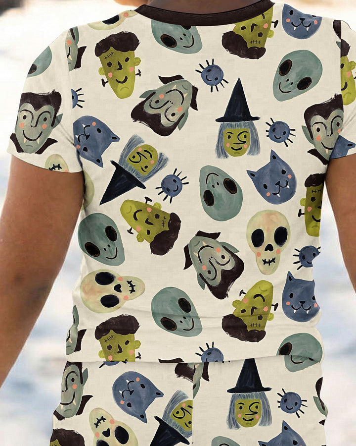 Halloween Face Bamboo Two Piece Short Sleeve Pyjamas Set For Haloween