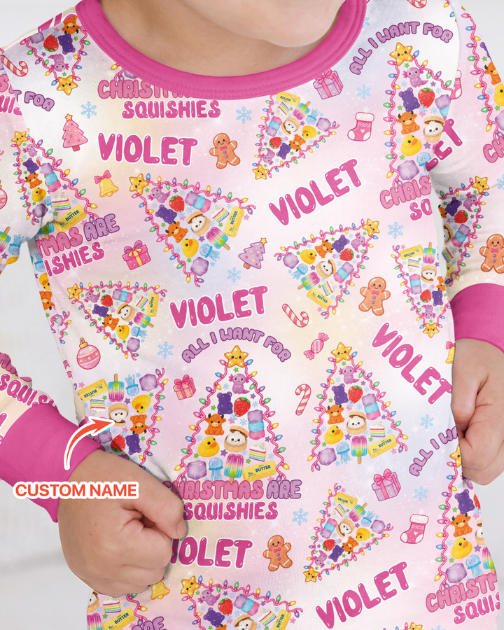 Custom Name All I Want For Christmas Are Squishies Bamboo Two Piece Long Sleeve Pajama Set