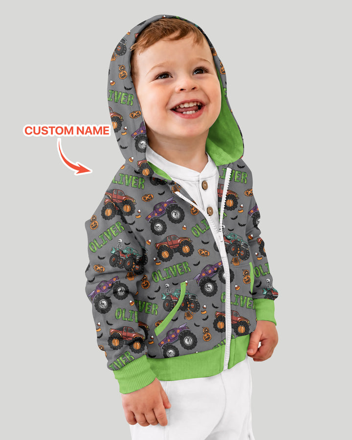 Custom Name Haunted Monster Trucks Bamboo Zip Hoodie