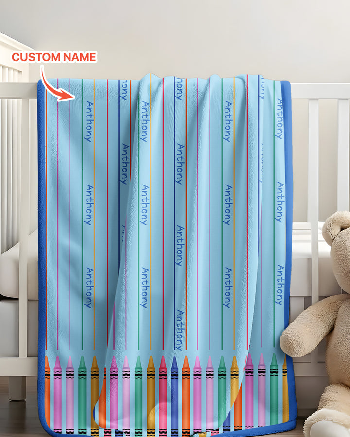 Custom Name Crayon Lines Bamboo Blanket