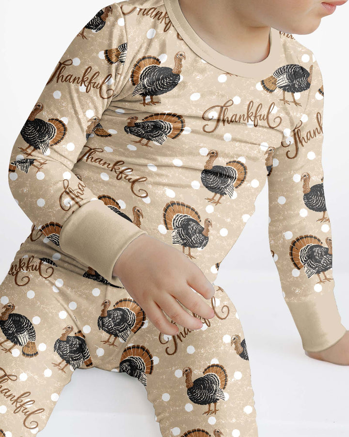 Turkey Thankful Bamboo Two Piece Long Sleeve Pajama Set