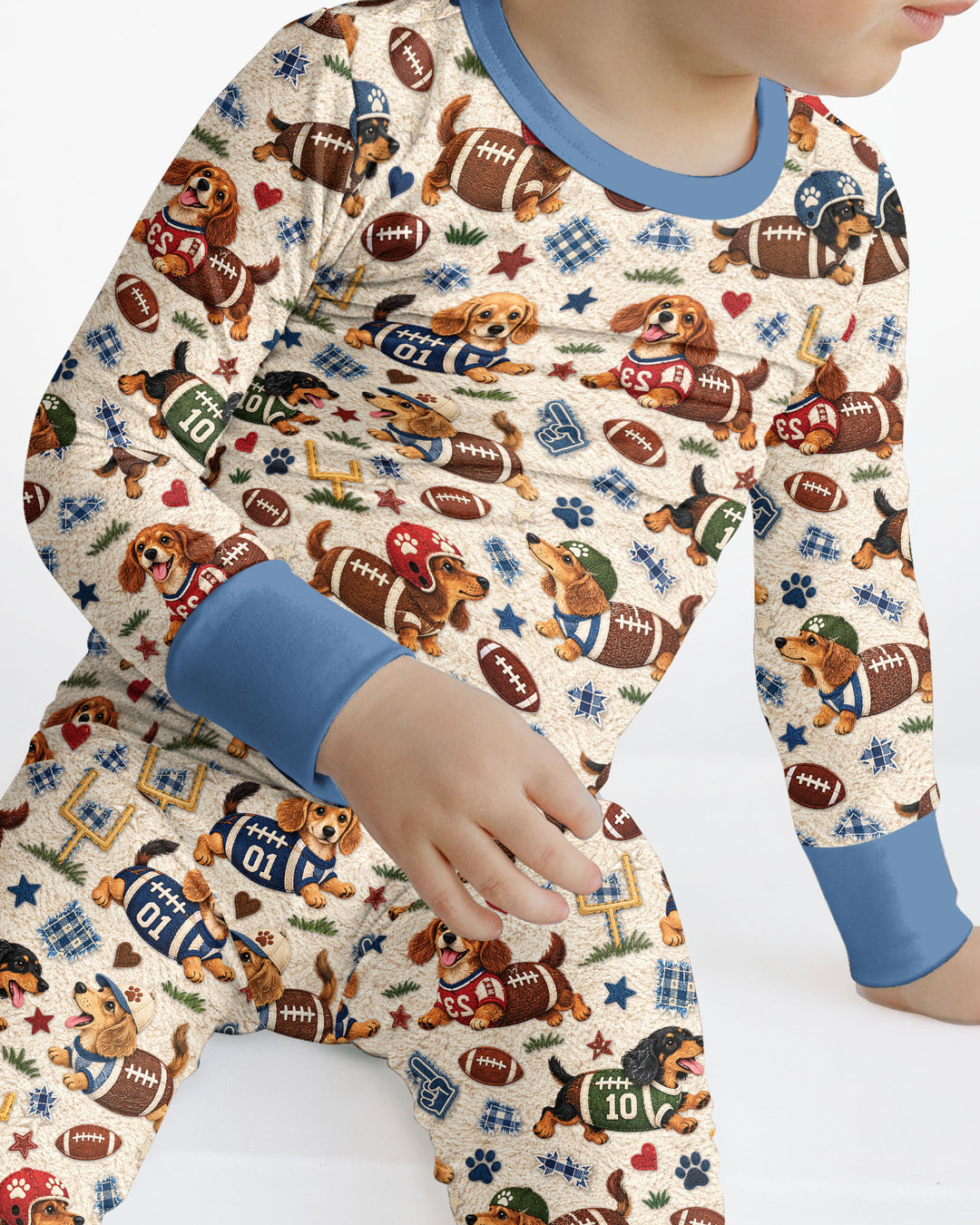 Football Doxie Squad Bamboo Two Piece Long Sleeve Pajama Set