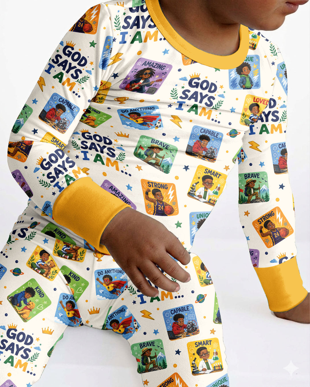 God Says I Am Black Boy Bamboo Two Piece Long Sleeve Pajama Set
