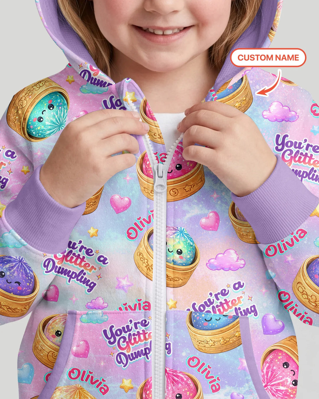 Custom Name You're A Glitter Dumpling Bamboo Zip Hoodie
