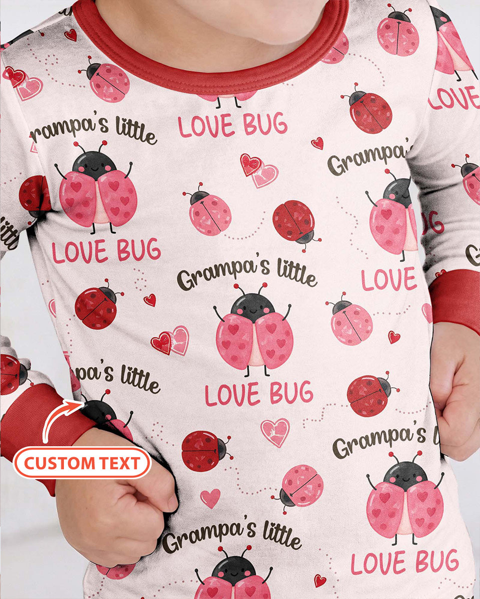 Personalized Grandma's Little Love Bug Bamboo Two Piece Long Sleeve Pajama Set