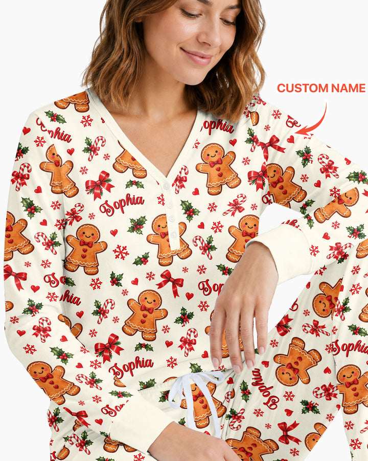 Custom Name Gingerbread Bamboo Women Pajama Set