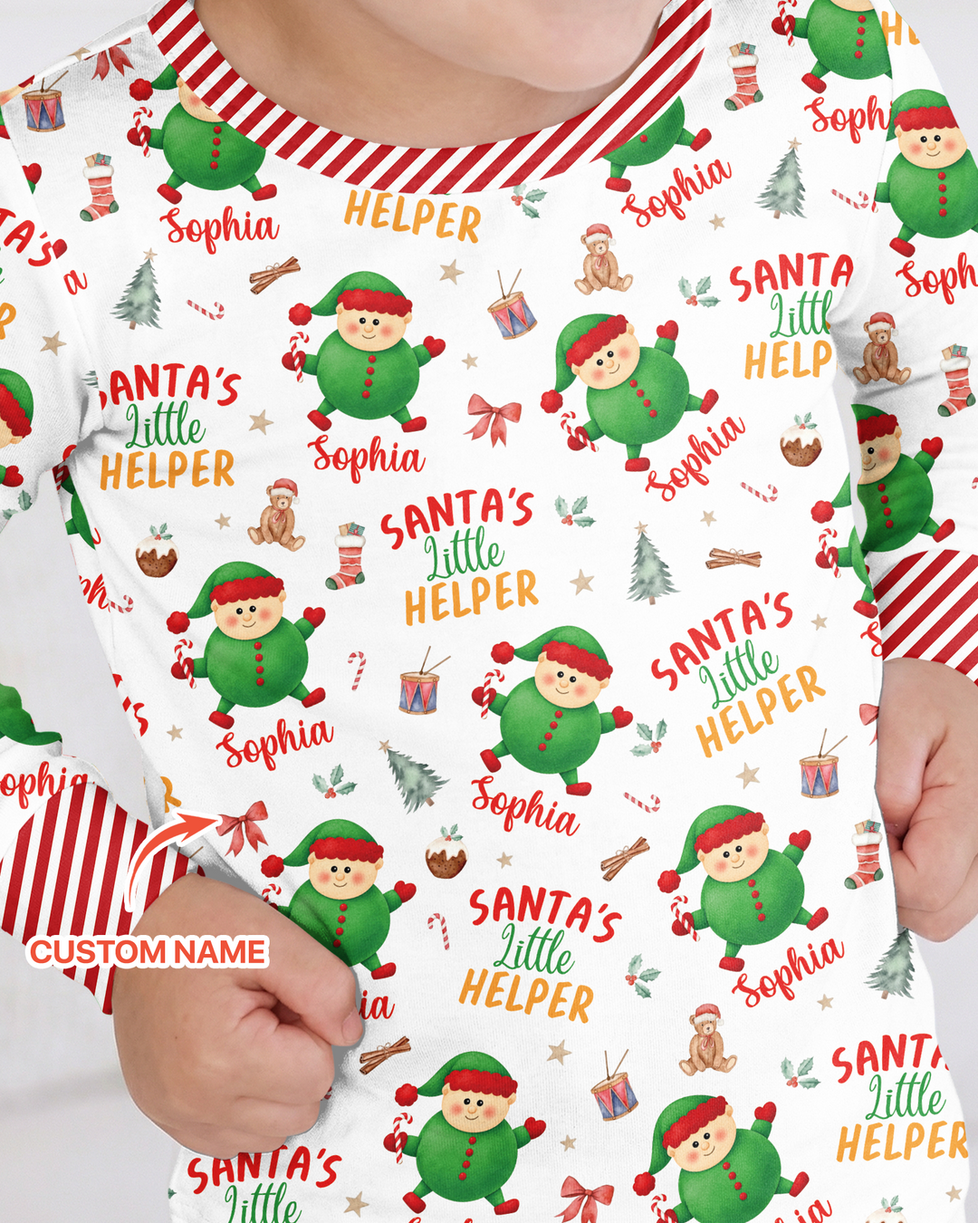 Custom Name Santa's Little Helper Bamboo Two Piece Long Sleeve Pajama Set