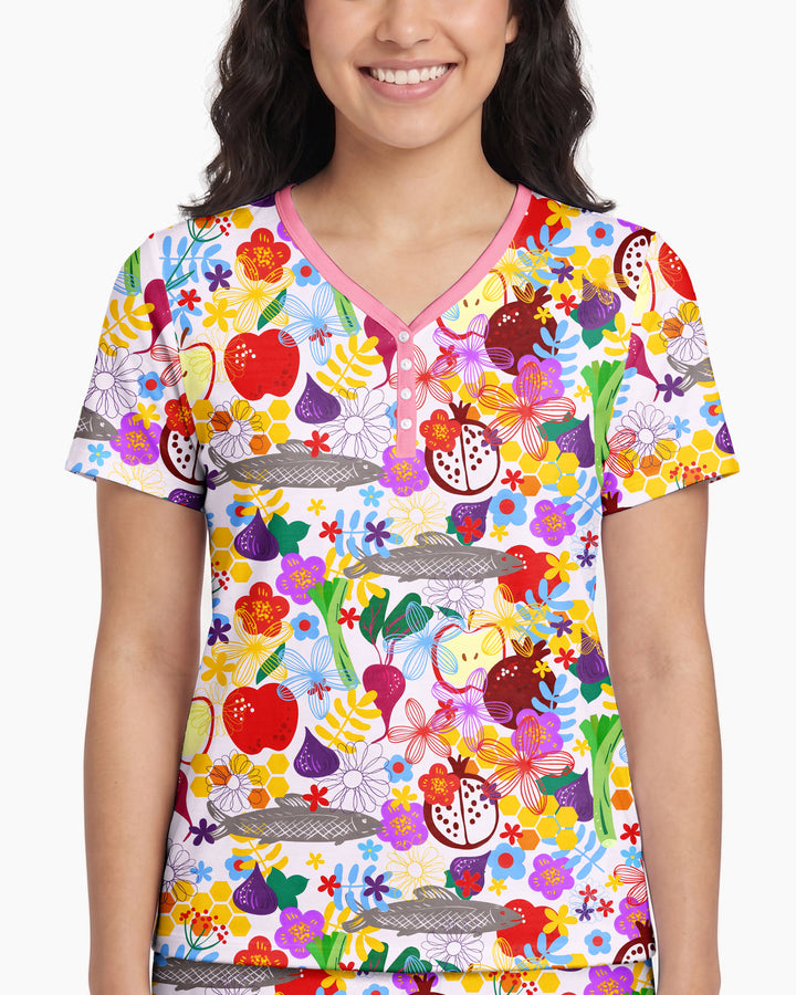 Happy Rosh Hashanah Bamboo Women Short Sleeve Short Pajama Set