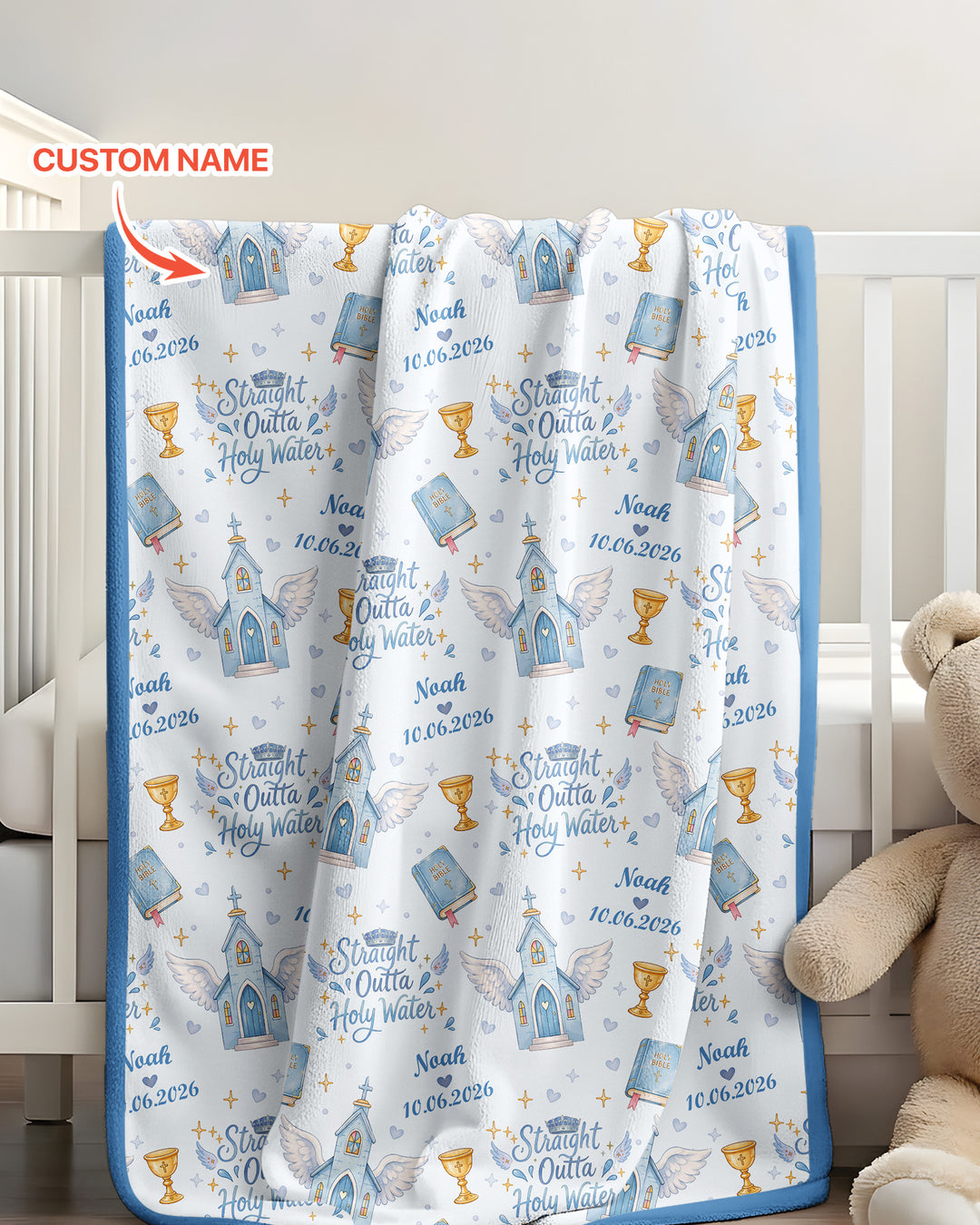 Custom Name Baptism Christening Straight Outta Holy Water Bamboo Blanket