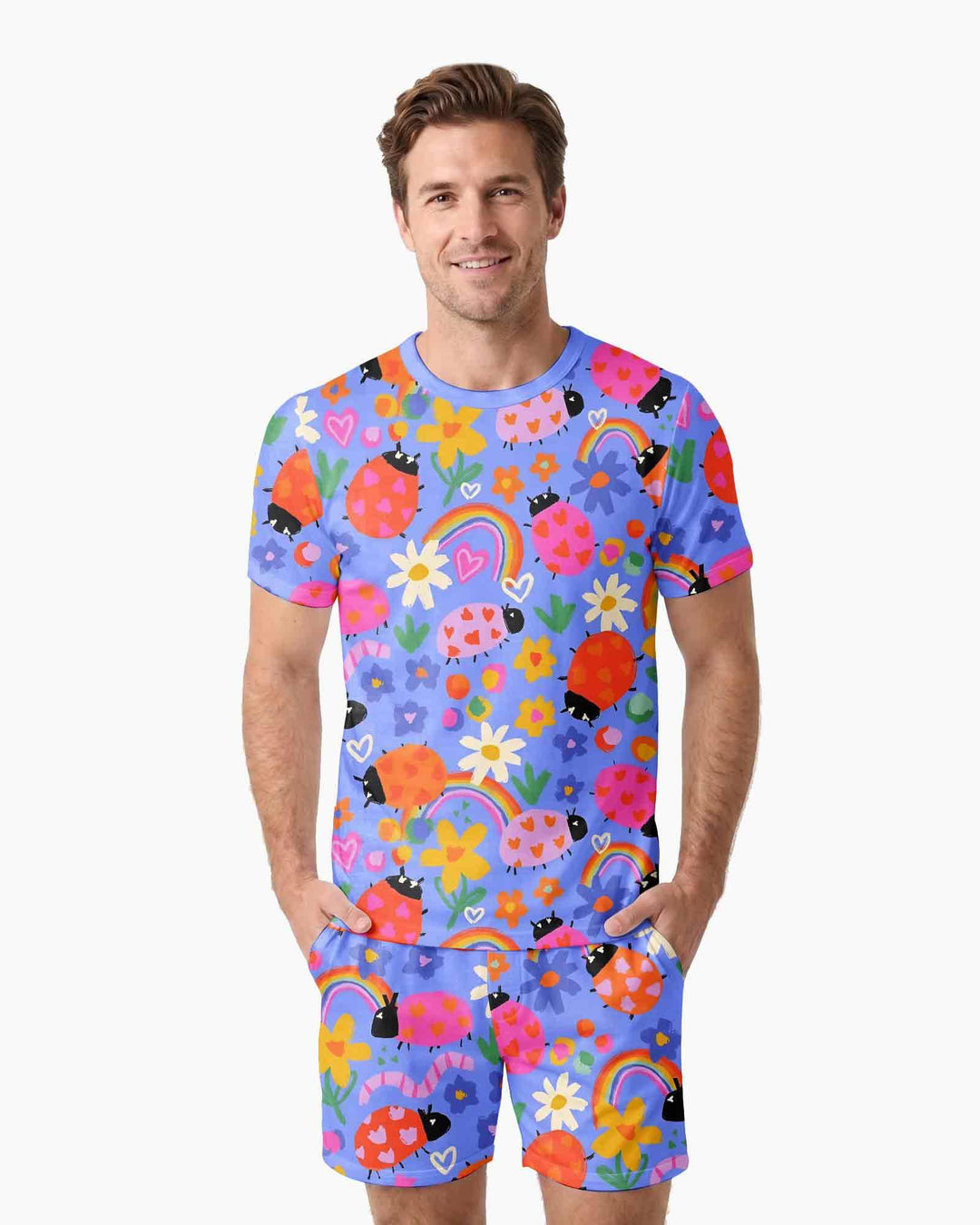 Lady Bugs Bamboo Men Short Sleeve Short Pajama Set