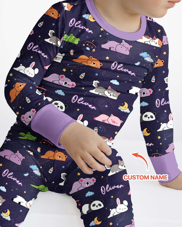Custom Name Sleeping Cutie Bamboo Two Piece Long Sleeve Pajama Set