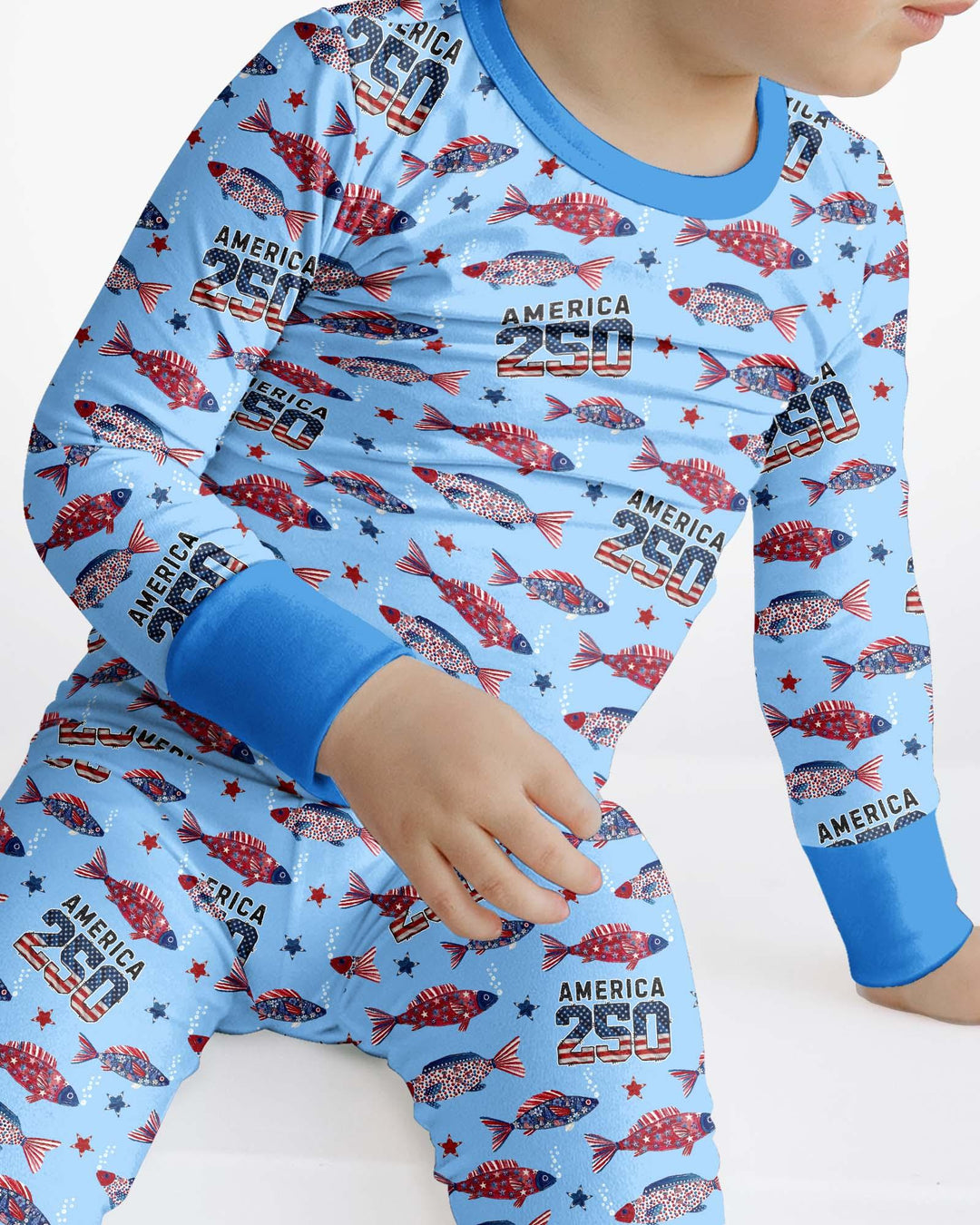 Stars and Stripes Fish Bamboo Two Piece Long Sleeve Pajama Set