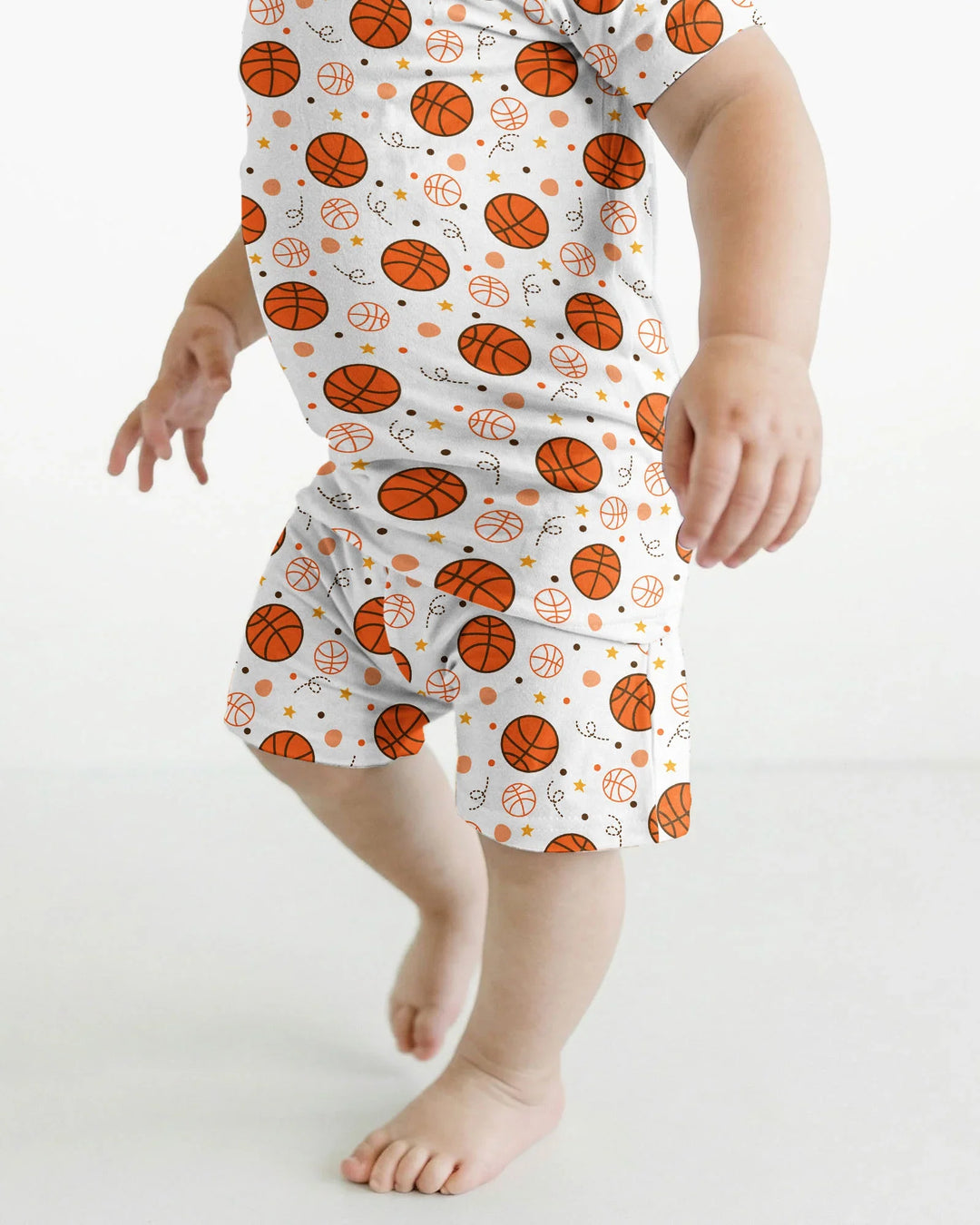 Orange Basketball Bamboo Two Piece Short Sleeve Shorts Pyjamas Set