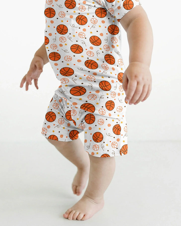 Orange Basketball Bamboo Two Piece Short Sleeve Shorts Pyjamas Set