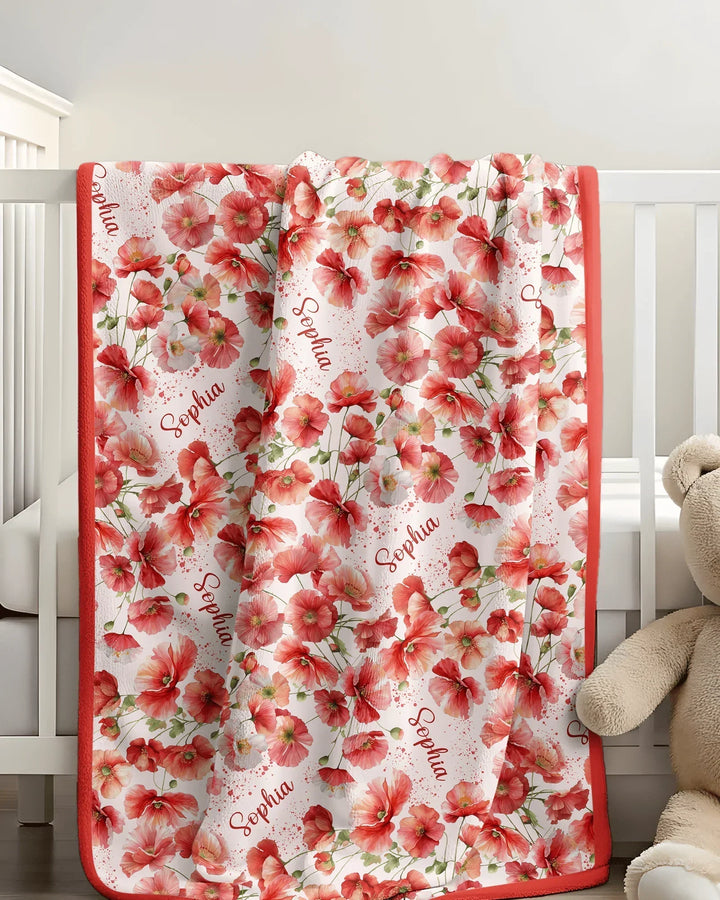Custom Name Birth Month Flowers Bamboo Blanket
