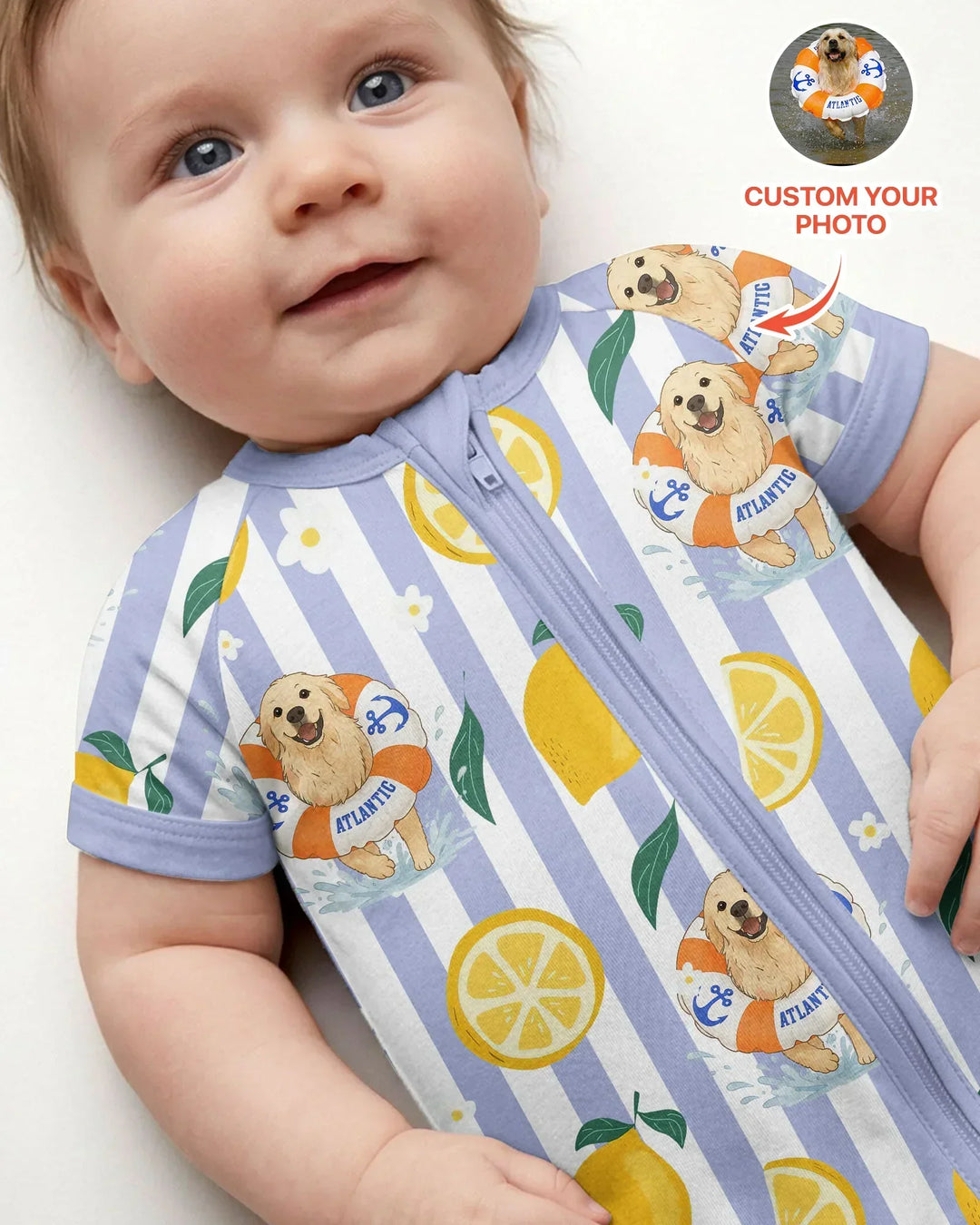 Custom Image Summer Lemon Bamboo Shorty Zippy