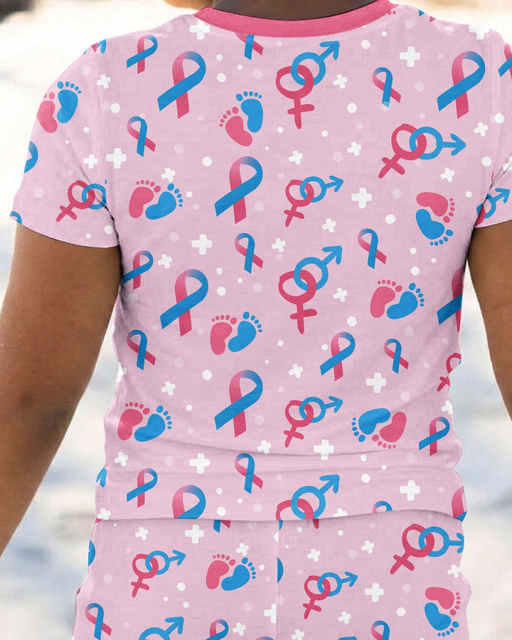 Infertility Awareness Blue and Pink Bamboo Two Piece Short Sleeve Pajama Set