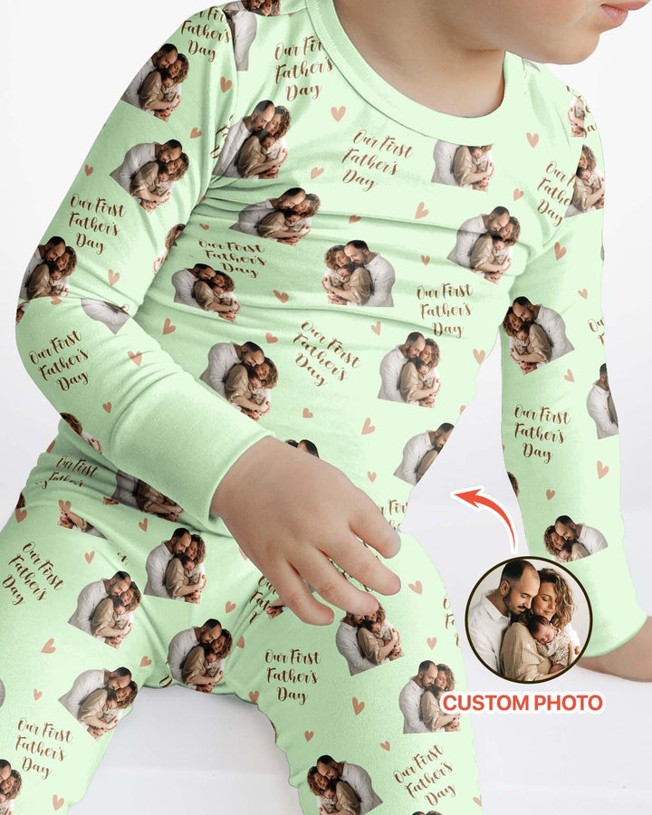 Custom Photo Our First as Parents Bamboo Two Piece Long Sleeve Pajama Set