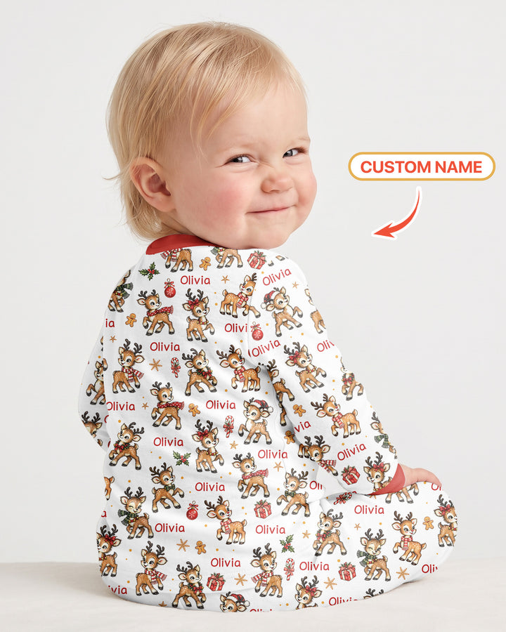 Reindeer Santa Boop Custom Name Bamboo Two Piece Long Sleeve Pajama Set