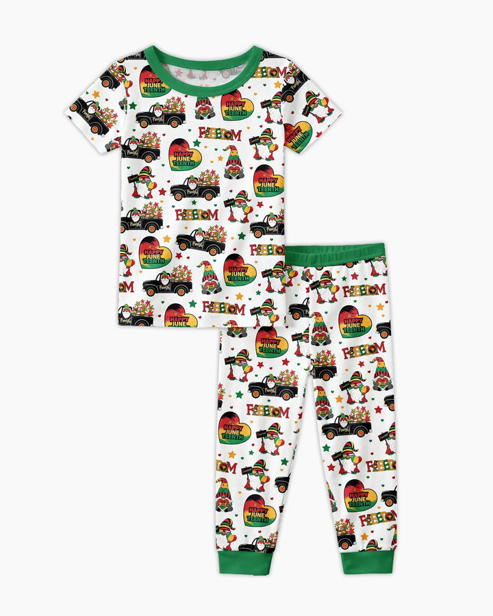 Gnome Happy Juneteenth Bamboo Two Piece Short Sleeve Pajama Set