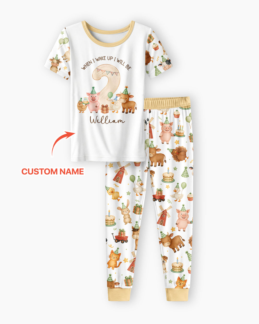 Personalized Farm Animals When I Wake Up I Will Be Birthday Bamboo Two Piece Short Sleeve Pajama Set