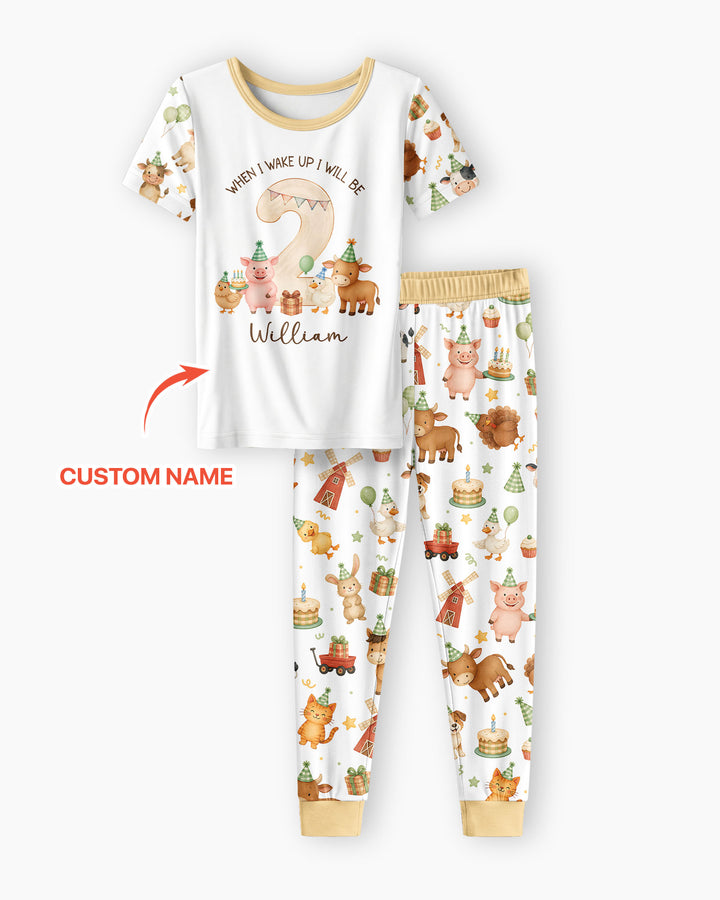 Personalized Farm Animals When I Wake Up I Will Be Birthday Bamboo Two Piece Short Sleeve Pajama Set