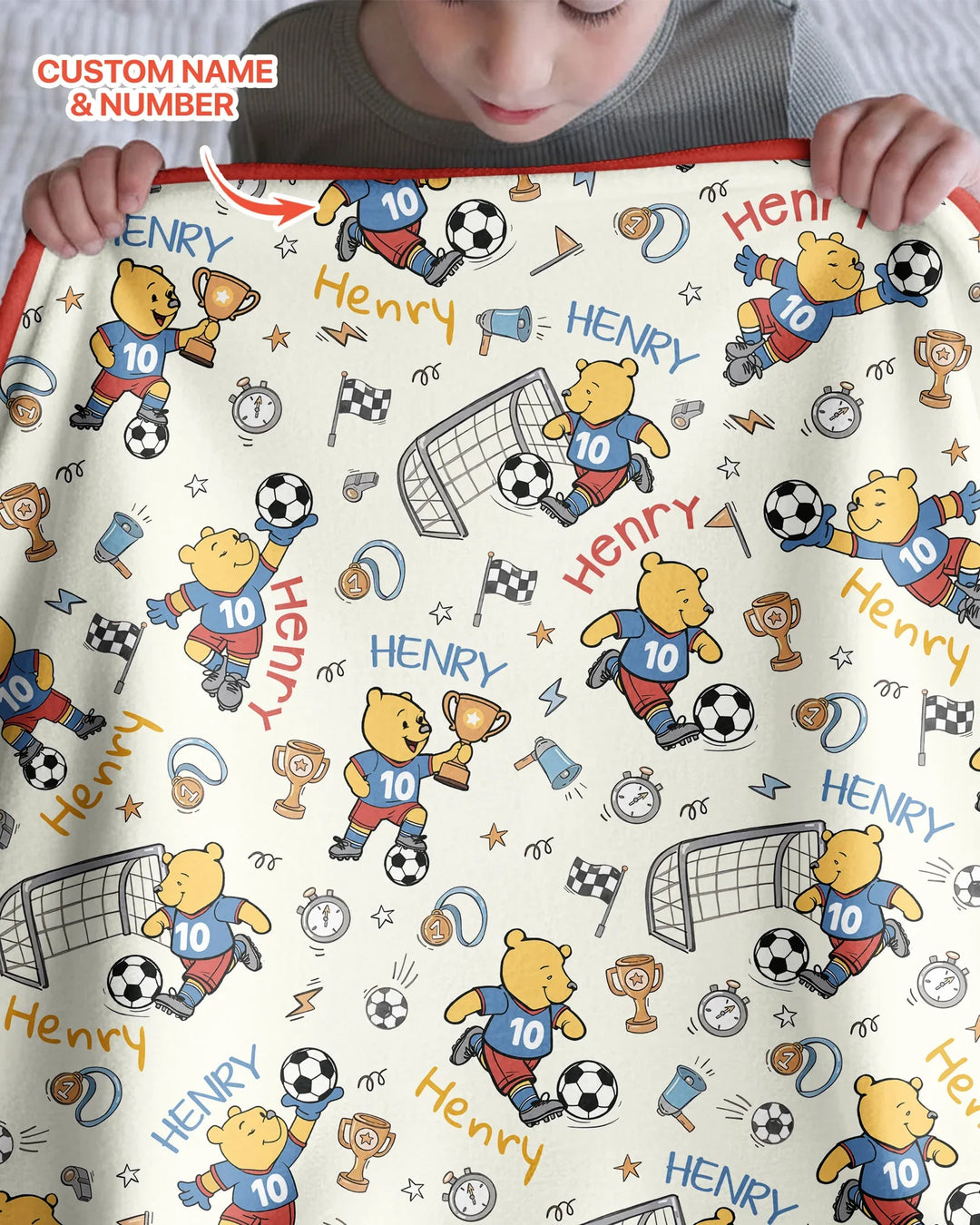 Personalized Classic Bear World Soccer Bamboo Blanket