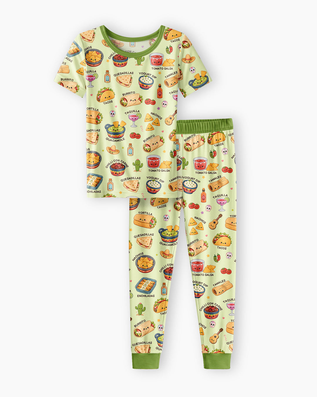 Kawaii Mexican Food Bamboo Two Piece Short Sleeve Pajama Set